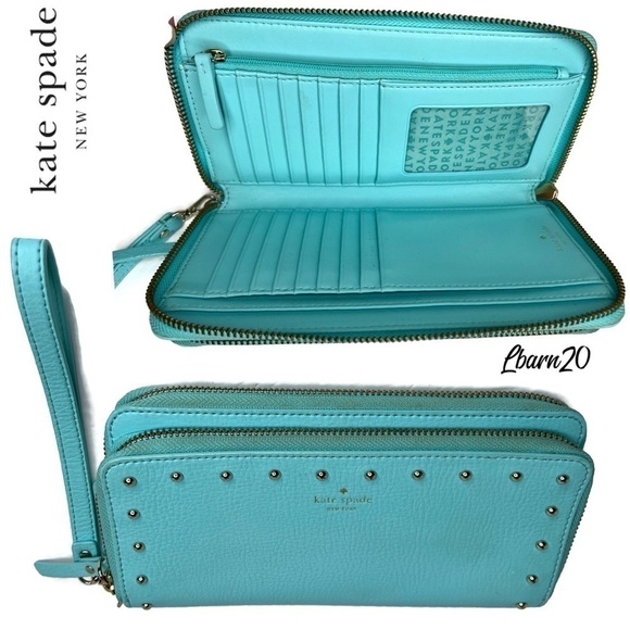 Kate Spade Atoll Tiffany Blue Studded Large Wallet with Coin Zippered RARE color - Picture 2 of 7
